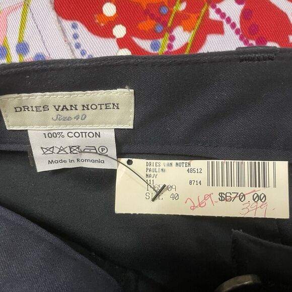 Dries Van Noten Women Cotton Navy Blue Black Tie Cuff Pants Size FR 40 US 8 NEW - Picture 10 of 14